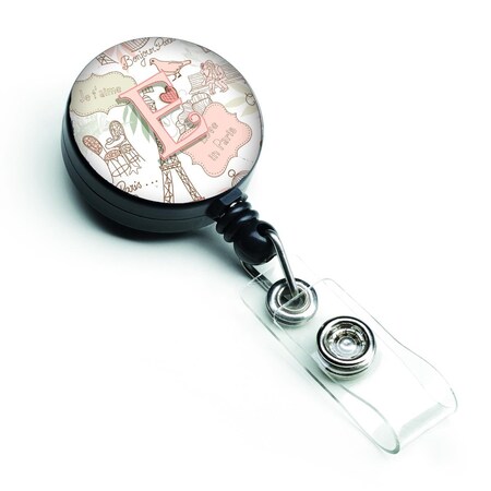 Carolines Treasures Letter E Love in Paris Pink Retractable Badge Reel CJ2002-EBR